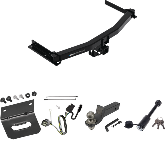 Fits 2020-2023 Cadillac XT6 Trailer Hitch Tow PKG w/ 4-Flat Wiring + Interlock Tactical Starter Kit w/ 2" Drop & 2" Ball + Tactical Dogbone Lock + Wiring Bracket By Reese Towpower