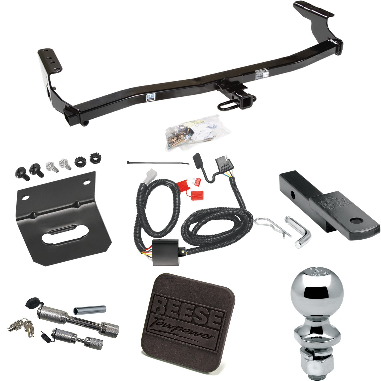Fits 1998-2008 Subaru Forester Trailer Hitch Tow PKG w/ 4-Flat Wiring Harness + Draw-Bar + 2" Ball + Wiring Bracket + Hitch Cover + Dual Hitch & Coupler Locks By Reese Towpower