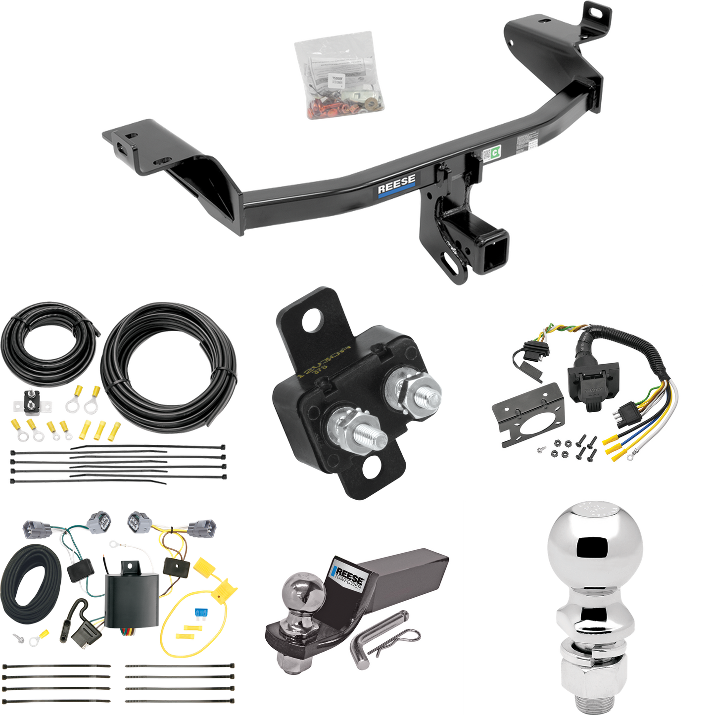 Fits 2014-2018 Jeep Cherokee Trailer Hitch Tow PKG w/ 7-Way RV Wiring + 2" & 2-5/16" Ball + Drop Mount By Reese Towpower