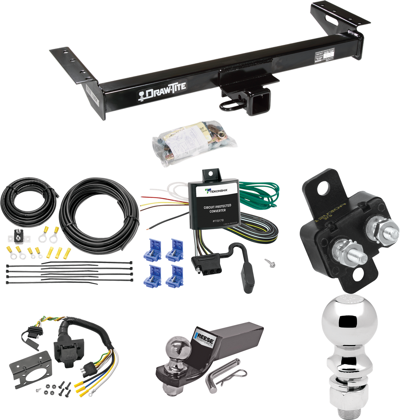 Fits 1984-1990 Jeep Wagoneer Trailer Hitch Tow PKG w/ 7-Way RV Wiring + 2" & 2-5/16" Ball + Drop Mount By Draw-Tite