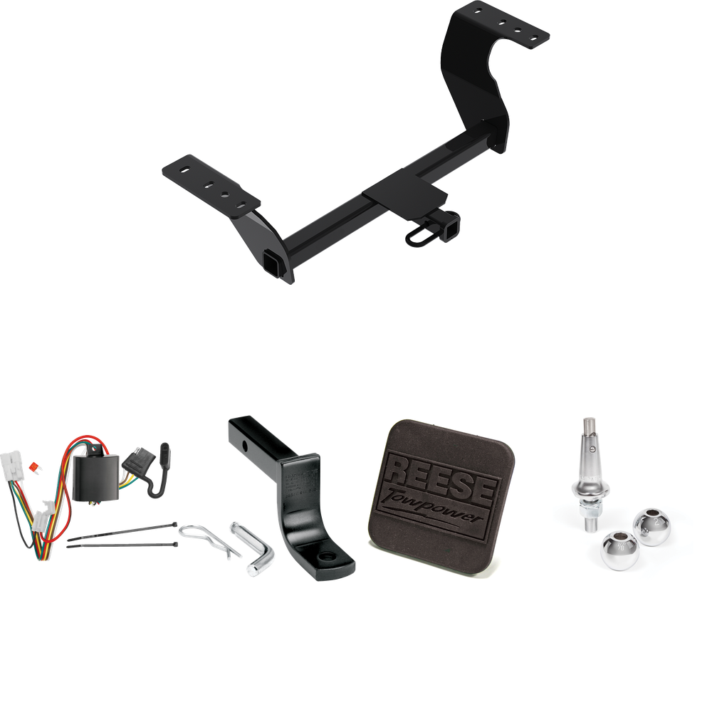 Fits 2019-2022 Subaru Forester Trailer Hitch Tow PKG w/ 4-Flat Wiring Harness + Draw-Bar + Interchangeable 1-7/8" & 2" Balls + Hitch Cover By Reese Towpower