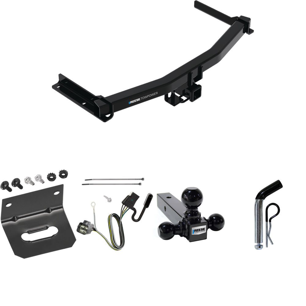 Fits 2020-2023 Cadillac XT6 Trailer Hitch Tow PKG w/ 4-Flat Wiring Harness + Triple Ball Ball Mount 1-7/8" & 2" & 2-5/16" Trailer Balls + Pin/Clip + Wiring Bracket By Reese Towpower