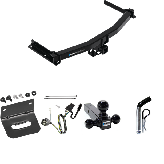 Fits 2020-2023 Cadillac XT6 Trailer Hitch Tow PKG w/ 4-Flat Wiring Harness + Triple Ball Ball Mount 1-7/8" & 2" & 2-5/16" Trailer Balls + Pin/Clip + Wiring Bracket By Reese Towpower