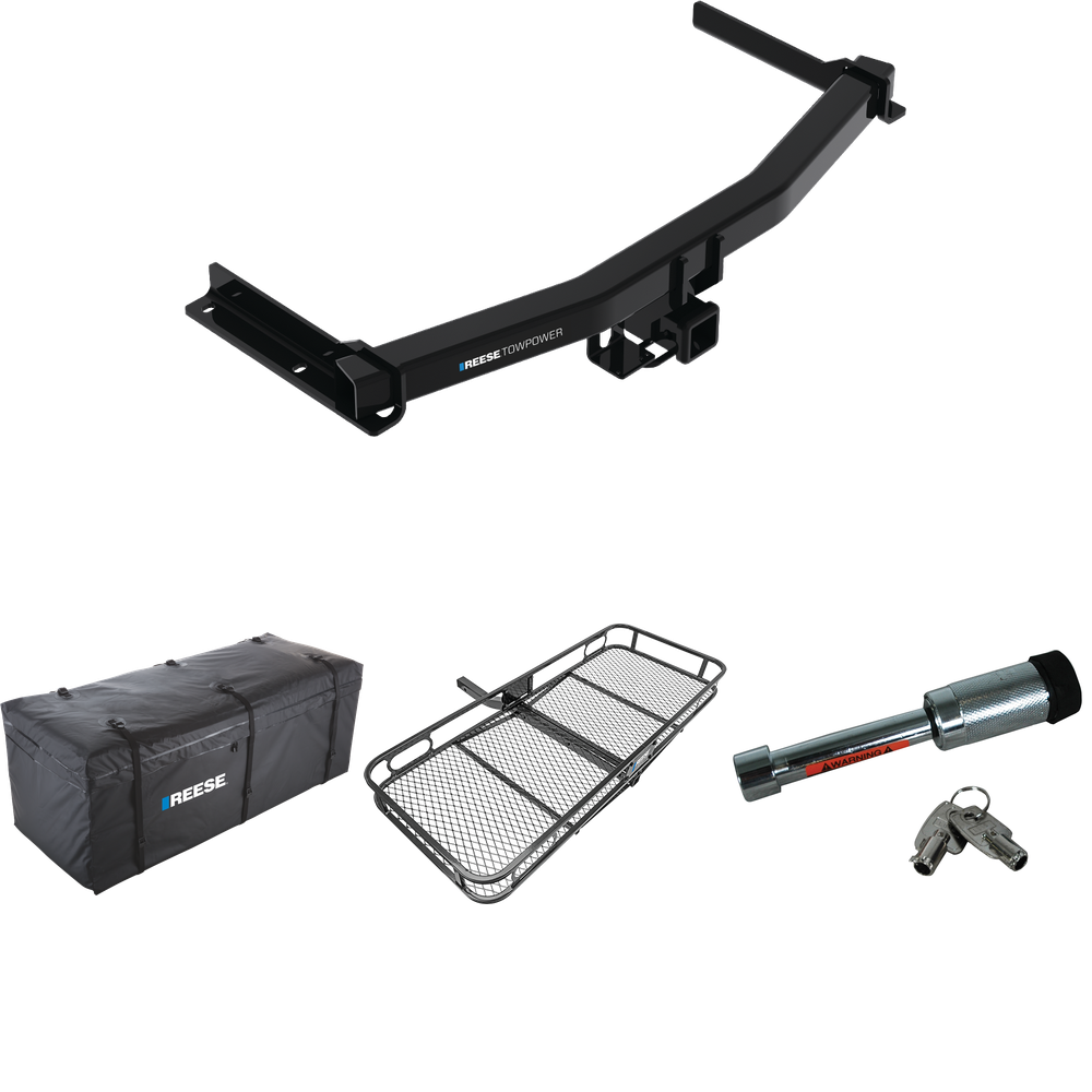 Fits 2020-2023 Cadillac XT6 Trailer Hitch Tow PKG w/ 60" x 24" Cargo Carrier + Cargo Bag + Hitch Lock By Reese Towpower