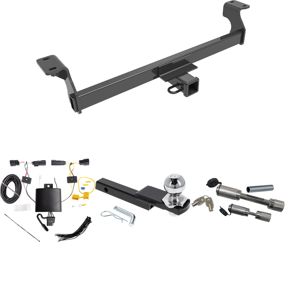 Fits 2020-2022 Ford Escape Trailer Hitch Tow PKG w/ 4-Flat Wiring Harness + Interlock Starter Kit w/ 2" Ball 1-1/4" Drop 3/4" Rise + Dual Hitch & Coupler Locks (Excludes: Hybrid Models) By Draw-Tite