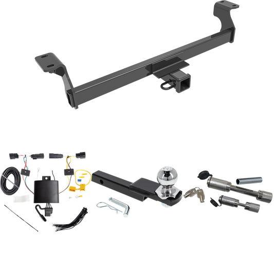 Fits 2020-2022 Ford Escape Trailer Hitch Tow PKG w/ 4-Flat Wiring Harness + Interlock Starter Kit w/ 2" Ball 1-1/4" Drop 3/4" Rise + Dual Hitch & Coupler Locks (Excludes: Hybrid Models) By Draw-Tite