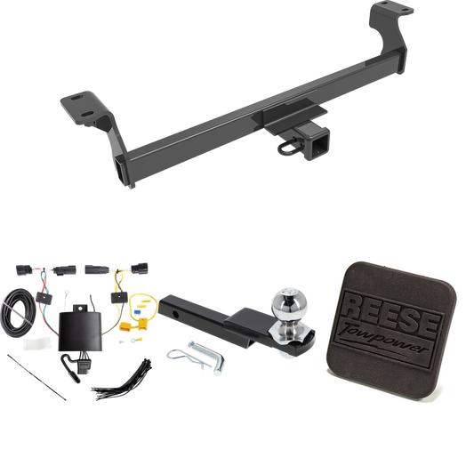 Fits 2020-2022 Ford Escape Trailer Hitch Tow PKG w/ 4-Flat Wiring Harness + Interlock Starter Kit w/ 2" Ball 1-1/4" Drop 3/4" Rise + Hitch Cover (Excludes: Hybrid Models) By Reese Towpower