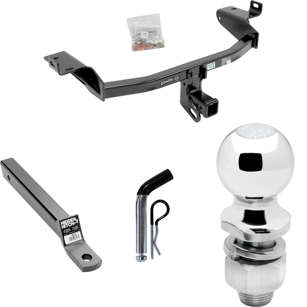 Fits 2014-2023 Jeep Cherokee Trailer Hitch Tow PKG w/ Extended 16" Long Ball Mount w/ 2" Drop + Pin/Clip + 2" Ball By Draw-Tite