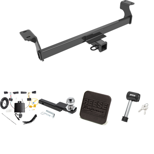 Fits 2020-2022 Ford Escape Trailer Hitch Tow PKG w/ 4-Flat Wiring Harness + Interlock Starter Kit w/ 2" Ball 1-1/4" Drop 3/4" Rise + Hitch Cover + Hitch Lock (Excludes: Hybrid Models) By Reese Towpower