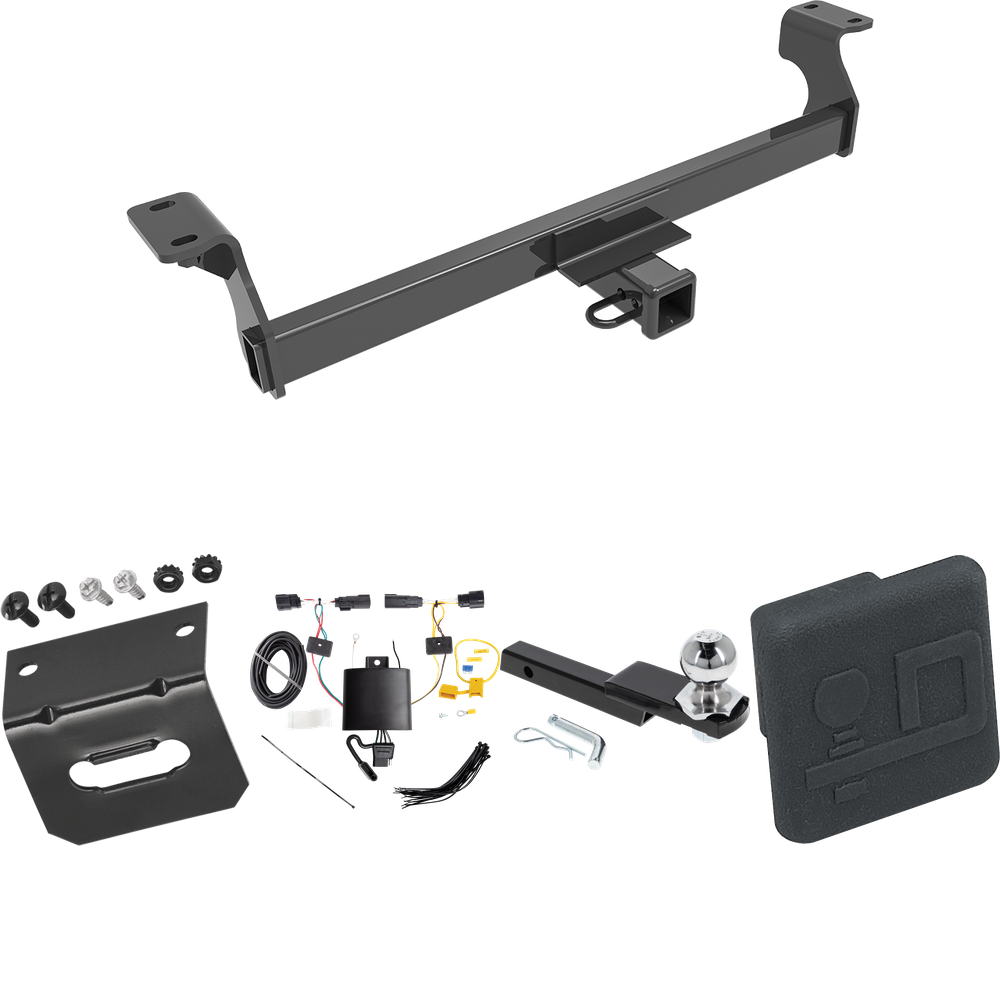 Fits 2020-2022 Ford Escape Trailer Hitch Tow PKG w/ 4-Flat Wiring Harness + Interlock Starter Kit w/ 2" Ball 1-1/4" Drop 3/4" Rise + Wiring Bracket + Hitch Cover (Excludes: Hybrid Models) By Draw-Tite