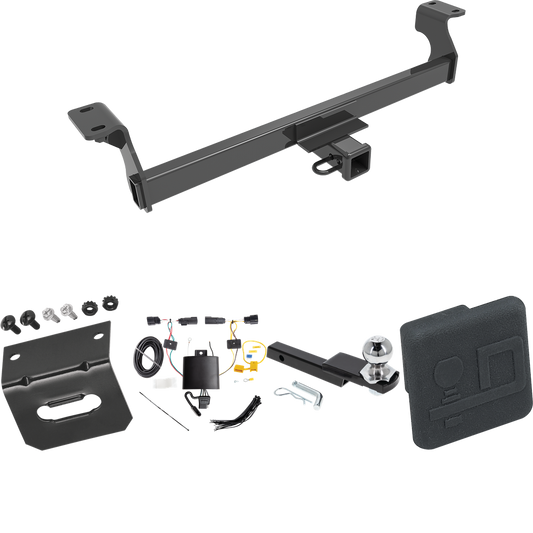 Fits 2020-2022 Ford Escape Trailer Hitch Tow PKG w/ 4-Flat Wiring Harness + Interlock Starter Kit w/ 2" Ball 1-1/4" Drop 3/4" Rise + Wiring Bracket + Hitch Cover (Excludes: Hybrid Models) By Draw-Tite