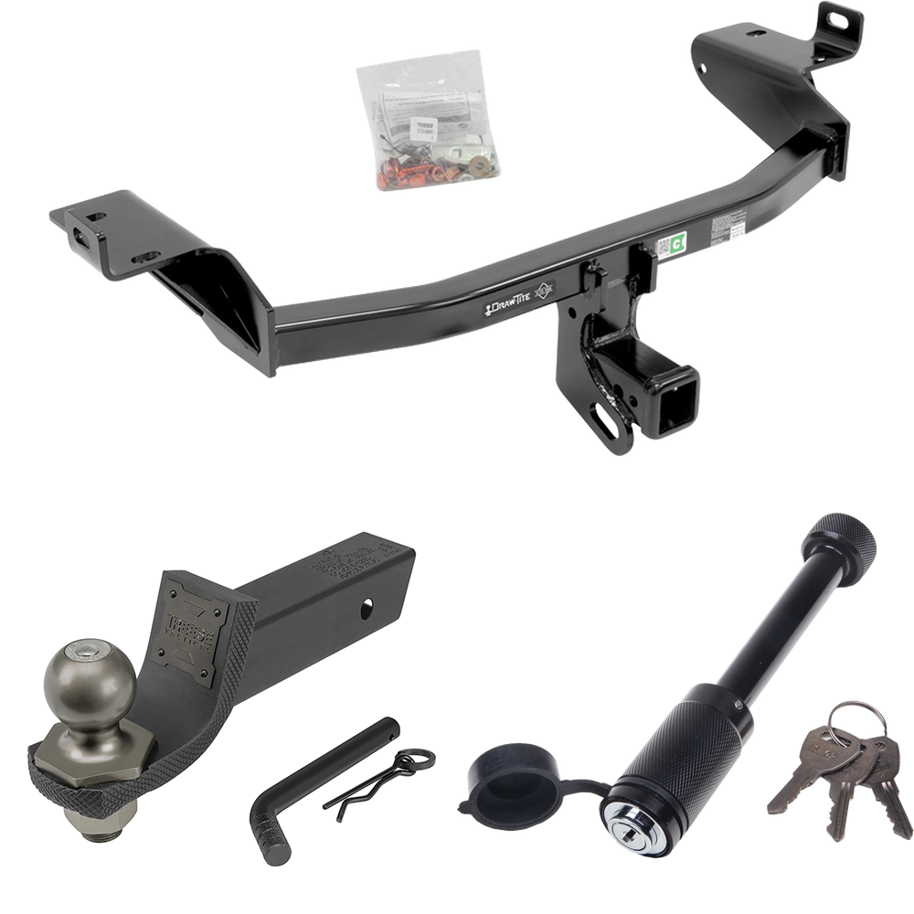 Se adapta al paquete de enganche de remolque Jeep Cherokee 2014-2018 + kit de inicio táctico Interlock con caída de 2" y bola de 2" + bloqueo táctico de hueso de perro de Draw-Tite