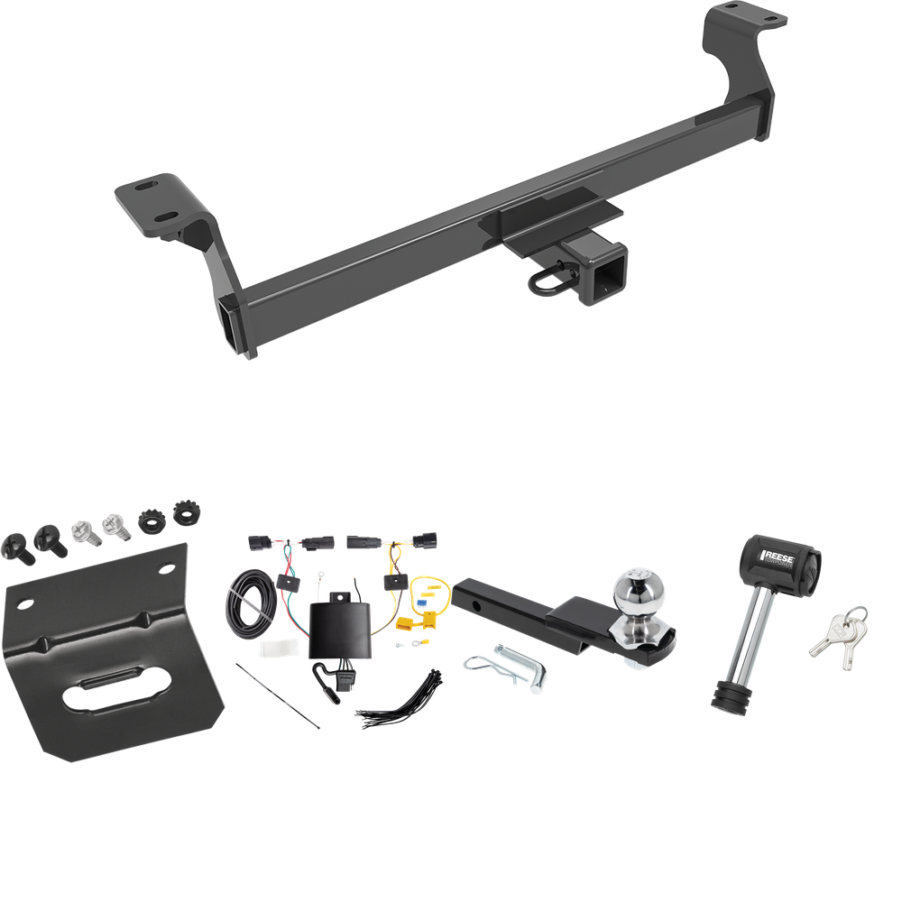 Fits 2020-2022 Ford Escape Trailer Hitch Tow PKG w/ 4-Flat Wiring Harness + Interlock Starter Kit w/ 2" Ball 1-1/4" Drop 3/4" Rise + Wiring Bracket + Hitch Lock (Excludes: Hybrid Models) By Reese Towpower