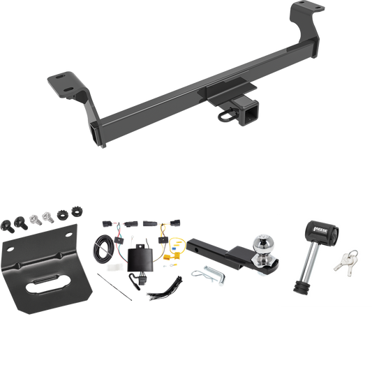 Fits 2020-2022 Ford Escape Trailer Hitch Tow PKG w/ 4-Flat Wiring Harness + Interlock Starter Kit w/ 2" Ball 1-1/4" Drop 3/4" Rise + Wiring Bracket + Hitch Lock (Excludes: Hybrid Models) By Reese Towpower