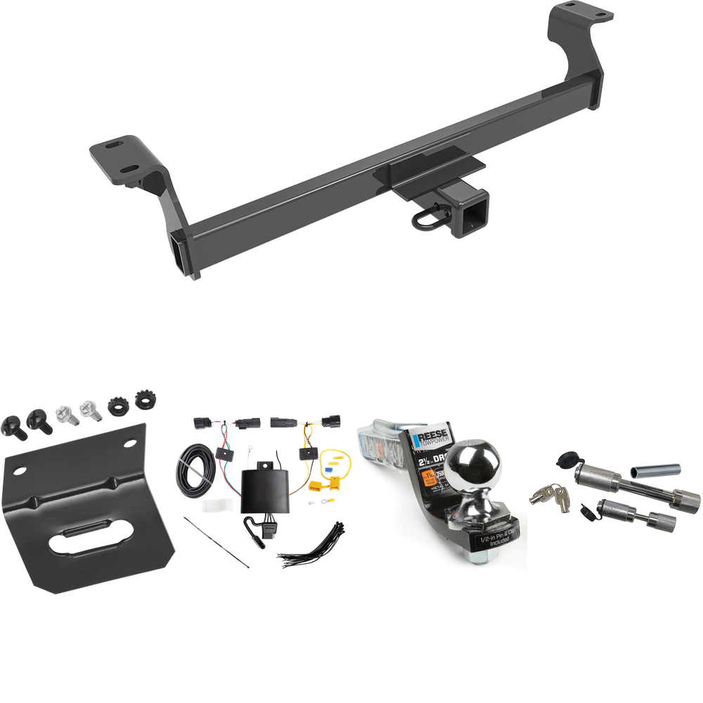 Fits 2020-2022 Ford Escape Trailer Hitch Tow PKG w/ 4-Flat Wiring Harness + Interlock Starter Kit w/ 2" Ball 2-1/2" Drop 2" Rise + Wiring Bracket + Dual Hitch & Coupler Locks (Excludes: Hybrid Models) By Reese Towpower