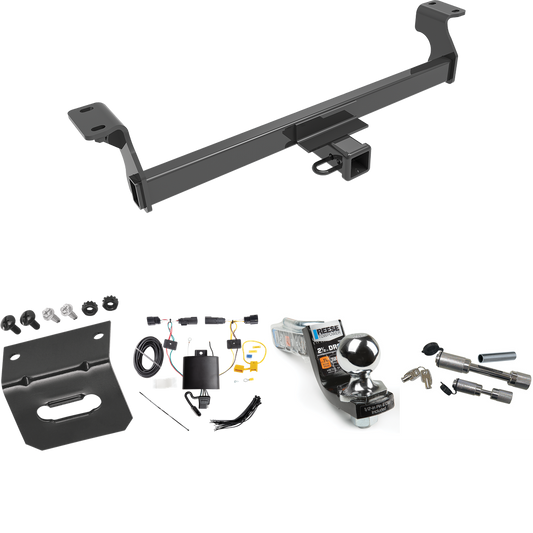 Fits 2020-2022 Ford Escape Trailer Hitch Tow PKG w/ 4-Flat Wiring Harness + Interlock Starter Kit w/ 2" Ball 2-1/2" Drop 2" Rise + Wiring Bracket + Dual Hitch & Coupler Locks (Excludes: Hybrid Models) By Reese Towpower