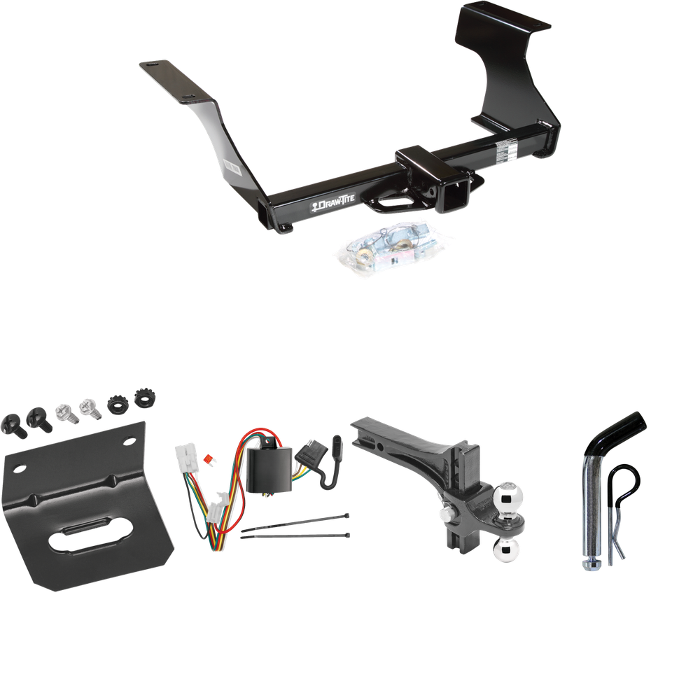 Fits 2009-2013 Subaru Forester Trailer Hitch Tow PKG w/ 4-Flat Wiring Harness + Dual Adjustable Drop Rise Ball Ball Mount 2" & 2-5/16" Trailer Balls + Pin/Clip + Wiring Bracket By Draw-Tite