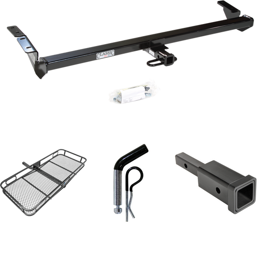 Fits 2000-2004 Toyota Avalon Trailer Hitch Tow PKG w/ Hitch Adapter 1-1/4" to 2" Receiver + 1/2" Pin & Clip + 60" x 24" Cargo Carrier Rack By Draw-Tite