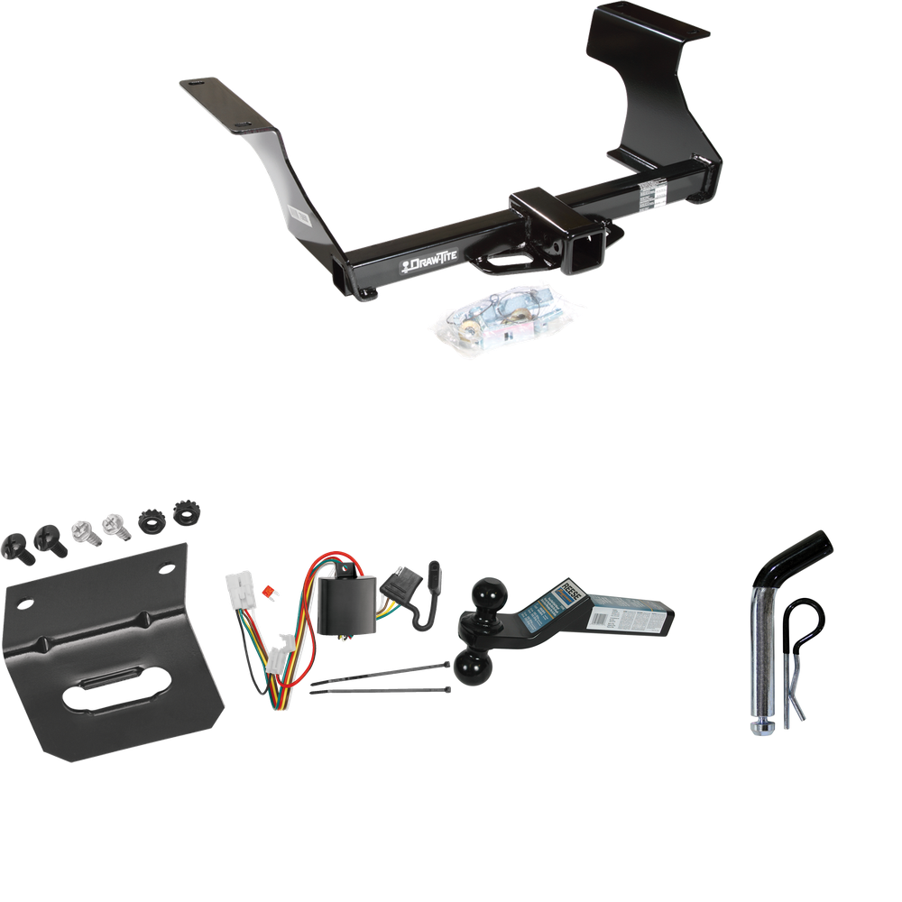 Fits 2009-2013 Subaru Forester Trailer Hitch Tow PKG w/ 4-Flat Wiring Harness + Dual Ball Ball Mount 2" & 2-5/16" Trailer Balls + Pin/Clip +  Wiring Bracket By Draw-Tite