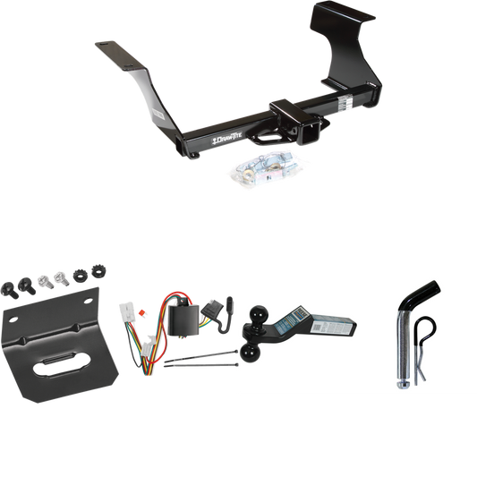 Fits 2009-2013 Subaru Forester Trailer Hitch Tow PKG w/ 4-Flat Wiring Harness + Dual Ball Ball Mount 2" & 2-5/16" Trailer Balls + Pin/Clip +  Wiring Bracket By Draw-Tite