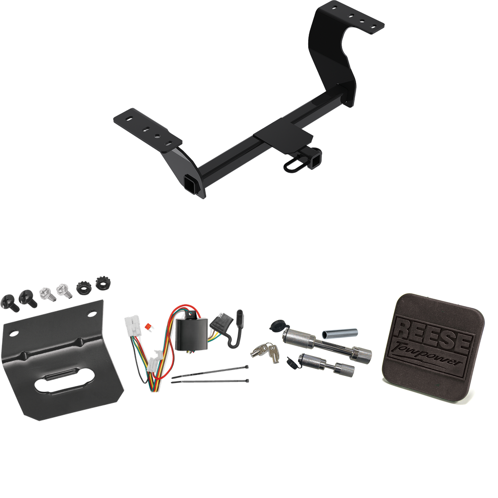 Fits 2019-2022 Subaru Forester Trailer Hitch Tow PKG w/ 4-Flat Wiring Harness + Hitch Cover + Dual Hitch & Coupler Locks By Reese Towpower