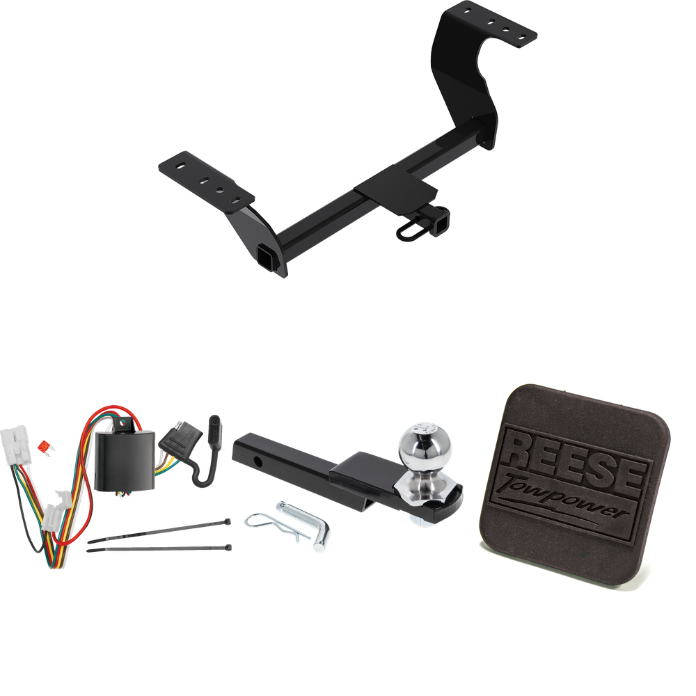 Fits 2019-2022 Subaru Forester Trailer Hitch Tow PKG w/ 4-Flat Wiring Harness + Interlock Starter Kit w/ 2" Ball 1-1/4" Drop 3/4" Rise + Hitch Cover By Reese Towpower