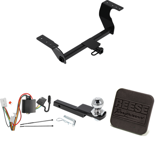 Fits 2019-2022 Subaru Forester Trailer Hitch Tow PKG w/ 4-Flat Wiring Harness + Interlock Starter Kit w/ 2" Ball 1-1/4" Drop 3/4" Rise + Hitch Cover By Reese Towpower