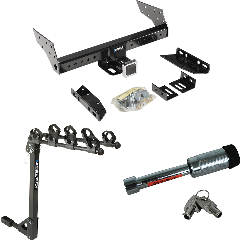 Fits 2001-2004 Ford Escape Trailer Hitch Tow PKG w/ 4 Bike Carrier Rack + Hitch Lock By Reese Towpower