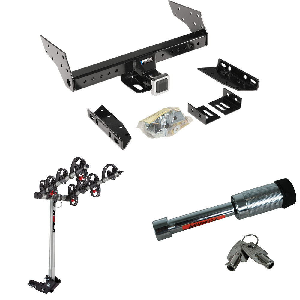 Fits 1999-2000 GMC Yukon Denali Trailer Hitch Tow PKG w/ 4 Bike Carrier Rack + Hitch Lock By Reese Towpower