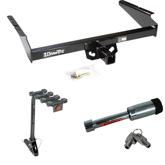 Fits 1990-2005 Chevrolet Astro Trailer Hitch Tow PKG w/ 4 Bike Carrier Rack + Hitch Lock (For Extended Body Models) By Draw-Tite