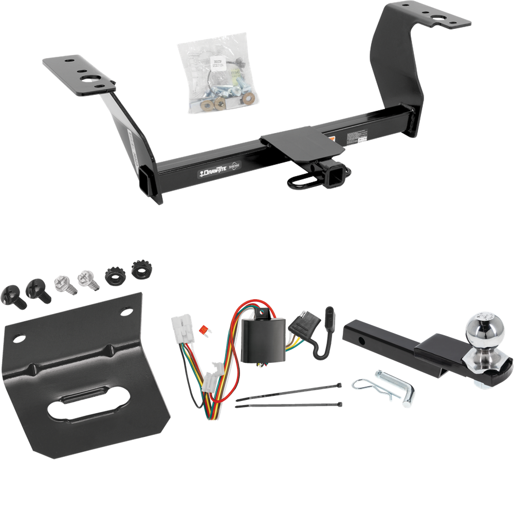 Fits 2014-2018 Subaru Forester Trailer Hitch Tow PKG w/ 4-Flat Wiring Harness + Interlock Starter Kit w/ 2" Ball 1-1/4" Drop 3/4" Rise + Wiring Bracket By Draw-Tite