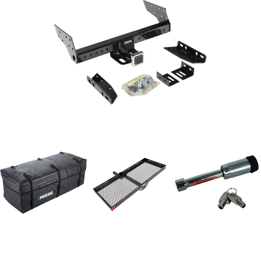 Fits 1996-2023 Chevrolet Express 2500 Trailer Hitch Tow PKG w/ 48" x 20" Cargo Carrier + Cargo Bag + Hitch Lock By Reese Towpower