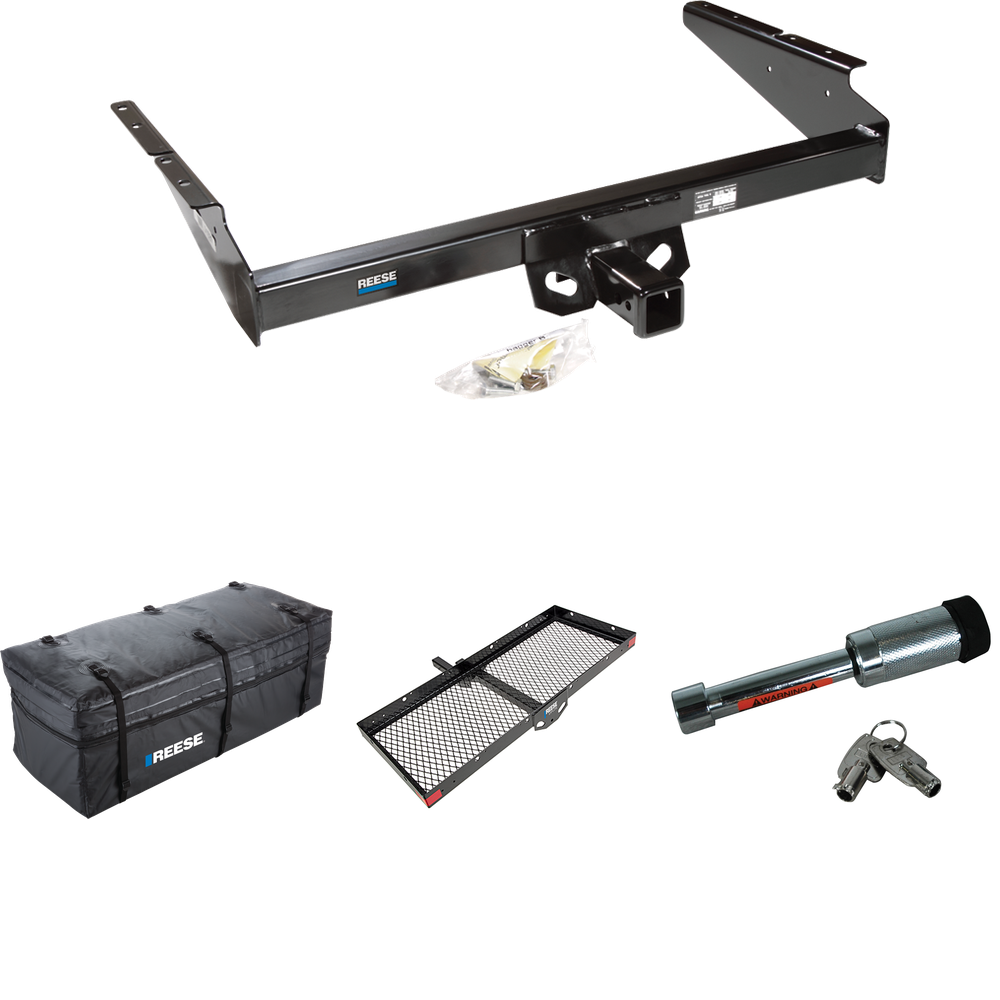 Fits 1990-2005 GMC Safari Trailer Hitch Tow PKG w/ 48" x 20" Cargo Carrier + Cargo Bag + Hitch Lock (For Extended Body Models) By Reese Towpower