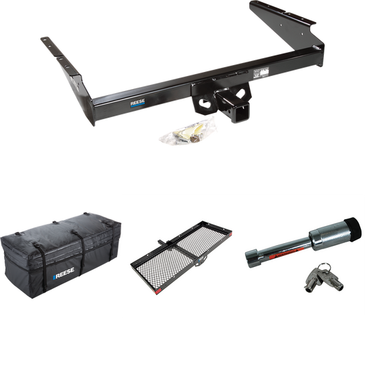 Fits 1990-2005 GMC Safari Trailer Hitch Tow PKG w/ 48" x 20" Cargo Carrier + Cargo Bag + Hitch Lock (For Extended Body Models) By Reese Towpower