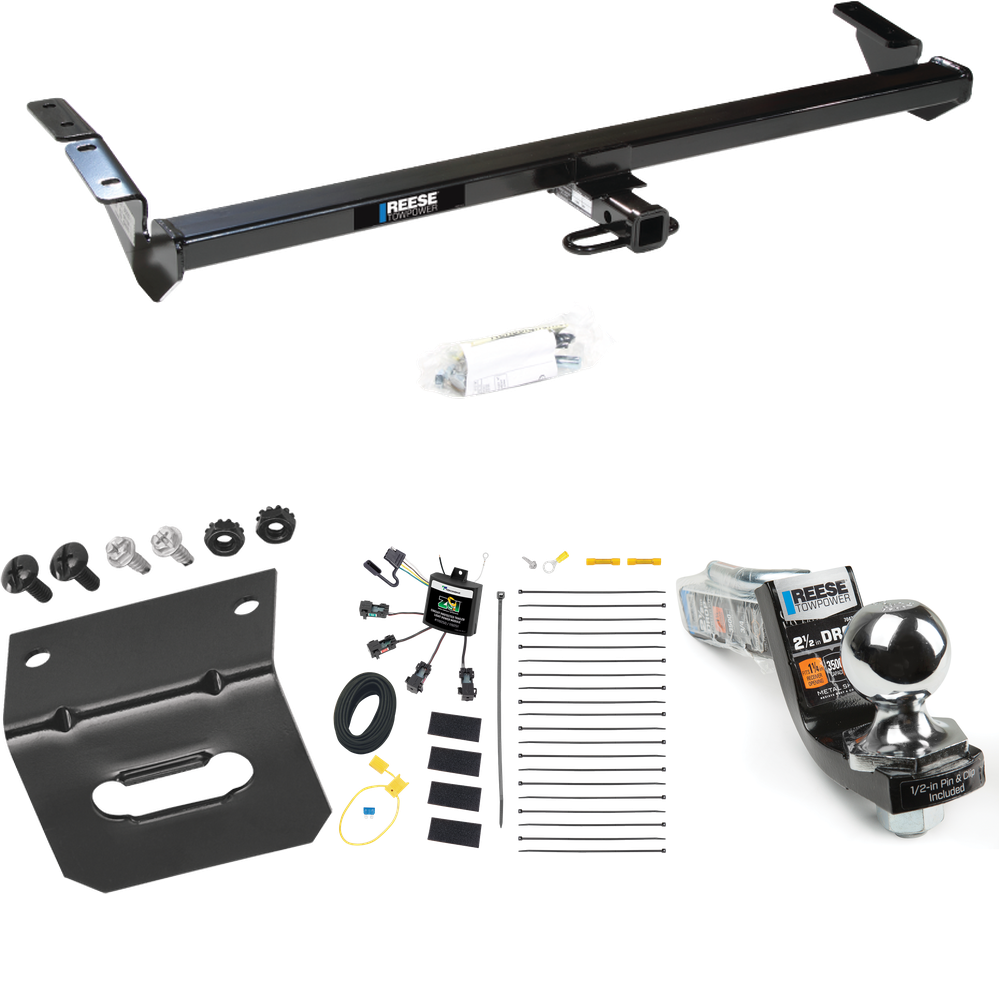 Fits 2000-2004 Toyota Avalon Trailer Hitch Tow PKG w/ 4-Flat Zero Contact "No Splice" Wiring Harness + Interlock Starter Kit w/ 2" Ball 2-1/2" Drop 2" Rise + Wiring Bracket By Reese Towpower