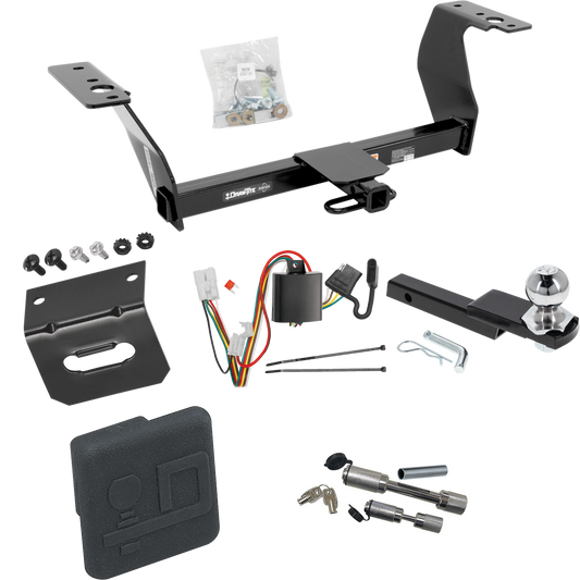 Fits 2014-2018 Subaru Forester Trailer Hitch Tow PKG w/ 4-Flat Wiring Harness + Interlock Starter Kit w/ 2" Ball 1-1/4" Drop 3/4" Rise + Wiring Bracket + Hitch Cover + Dual Hitch & Coupler Locks By Draw-Tite