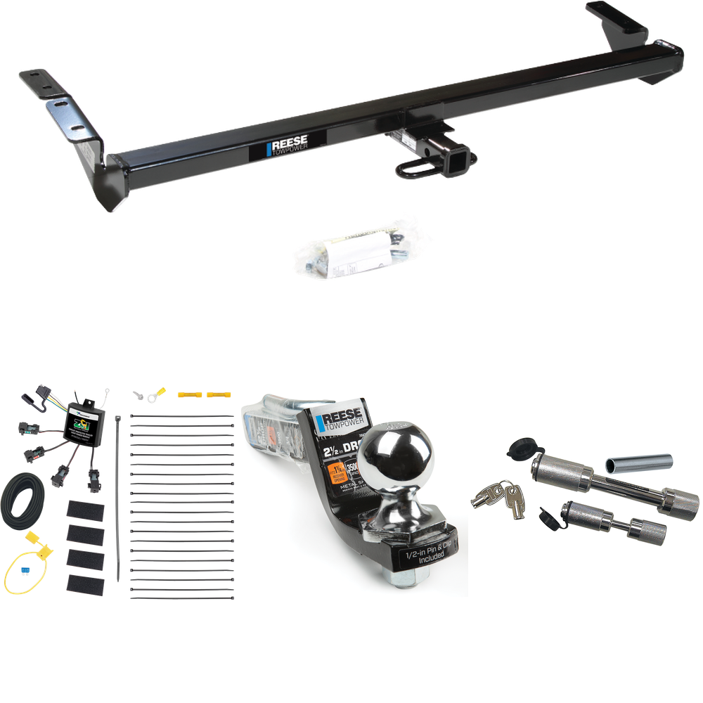 Fits 2000-2004 Toyota Avalon Trailer Hitch Tow PKG w/ 4-Flat Zero Contact "No Splice" Wiring Harness + Interlock Starter Kit w/ 2" Ball 2-1/2" Drop 2" Rise + Dual Hitch & Coupler Locks By Reese Towpower