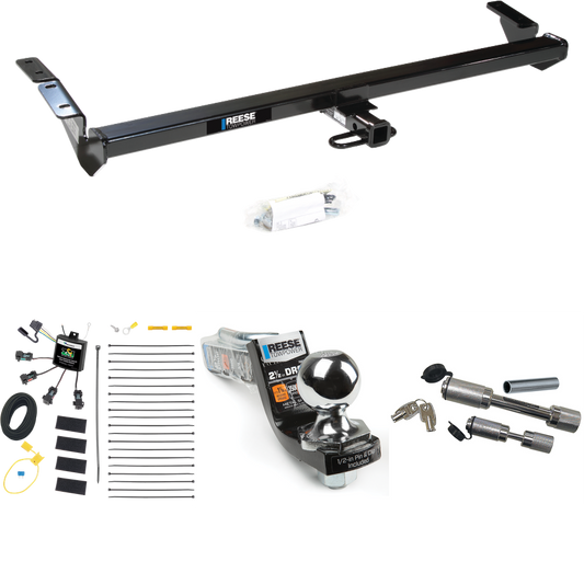 Fits 2000-2004 Toyota Avalon Trailer Hitch Tow PKG w/ 4-Flat Zero Contact "No Splice" Wiring Harness + Interlock Starter Kit w/ 2" Ball 2-1/2" Drop 2" Rise + Dual Hitch & Coupler Locks By Reese Towpower