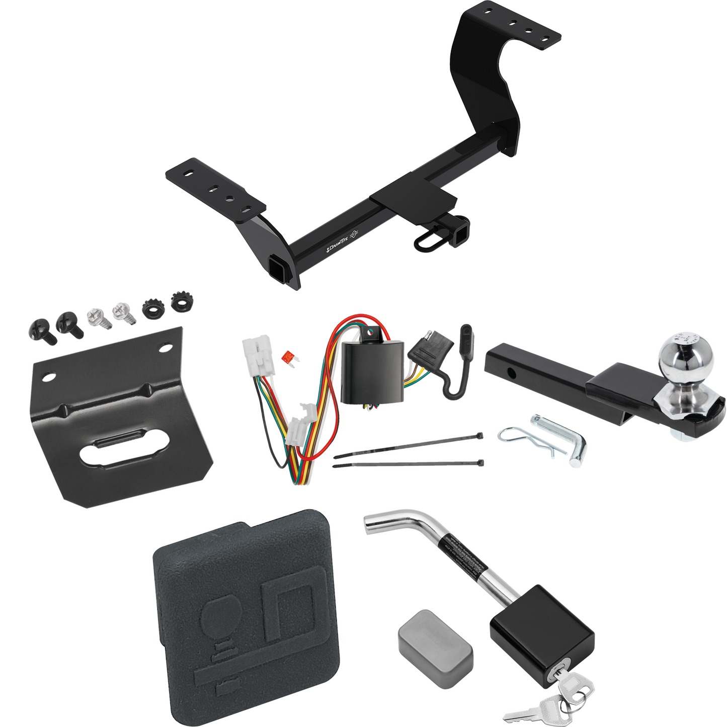 Fits 2019-2022 Subaru Forester Trailer Hitch Tow PKG w/ 4-Flat Wiring Harness + Interlock Starter Kit w/ 2" Ball 1-1/4" Drop 3/4" Rise + Wiring Bracket + Hitch Cover + Hitch Lock By Draw-Tite