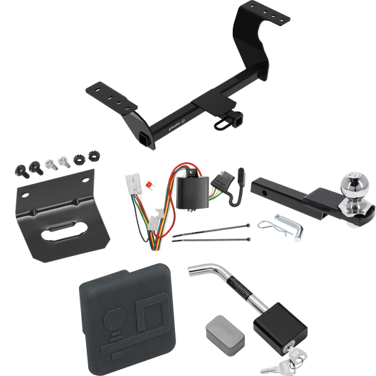 Fits 2019-2022 Subaru Forester Trailer Hitch Tow PKG w/ 4-Flat Wiring Harness + Interlock Starter Kit w/ 2" Ball 1-1/4" Drop 3/4" Rise + Wiring Bracket + Hitch Cover + Hitch Lock By Draw-Tite