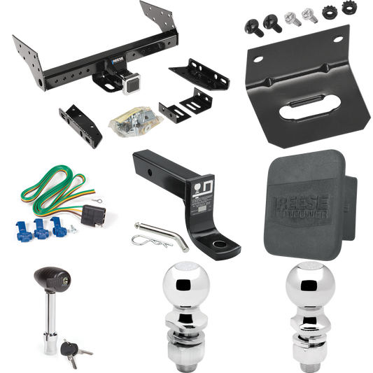 Fits 1996-1999 Chevrolet Express 2500 Trailer Hitch Tow PKG w/ 4-Flat Wiring + Ball Mount w/ 4" Drop + 2" Ball + 2-5/16" Ball + Wiring Bracket + Hitch Lock + Hitch Cover By Reese Towpower