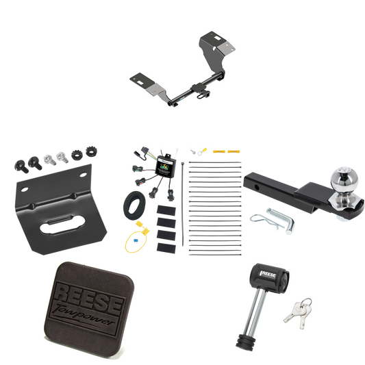 Fits 2019-2022 Toyota Avalon Trailer Hitch Tow PKG w/ 4-Flat Zero Contact "No Splice" Wiring Harness + Interlock Starter Kit w/ 2" Ball 1-1/4" Drop 3/4" Rise + Wiring Bracket + Hitch Cover + Hitch Lock By Reese Towpower