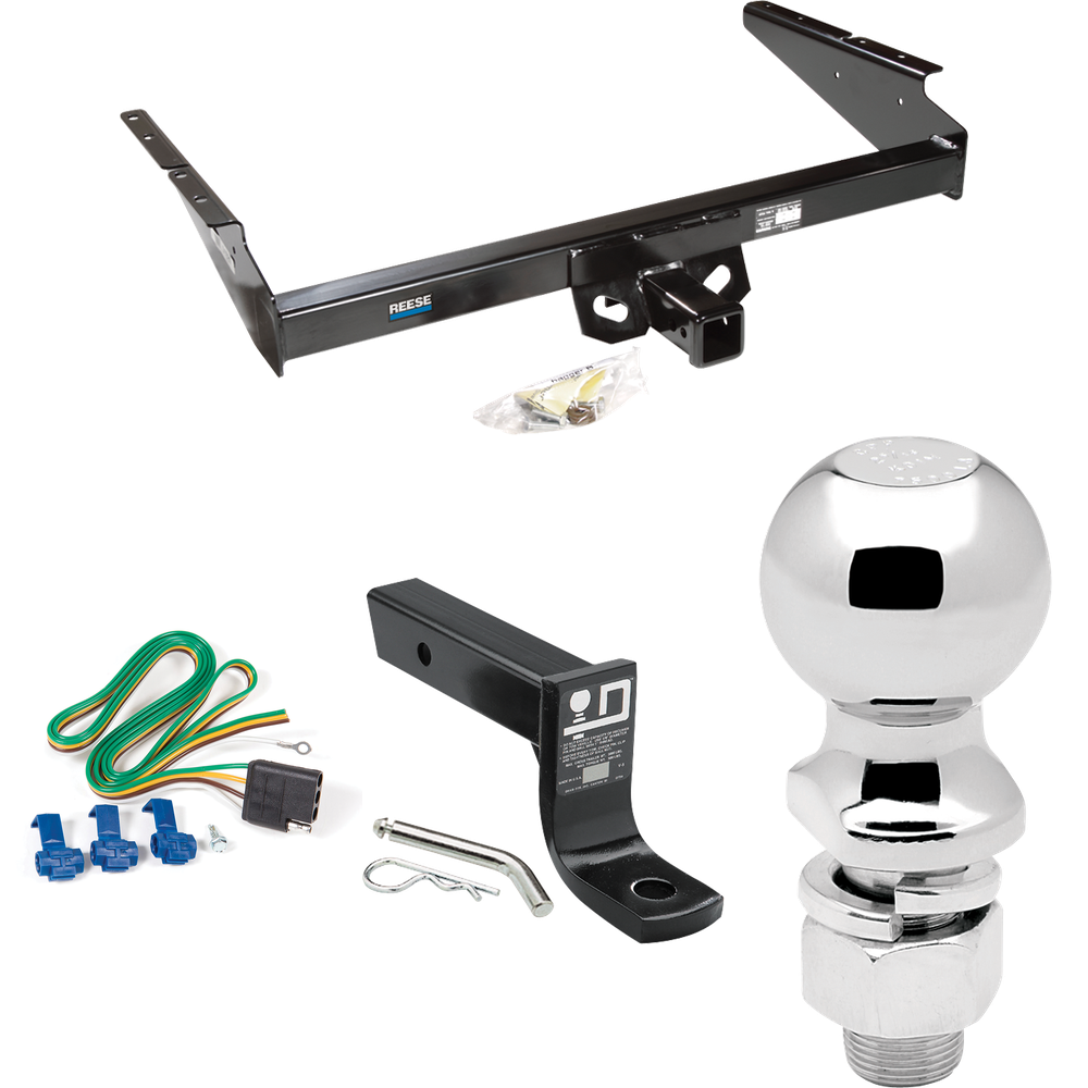 Fits 1990-2005 Chevrolet Astro Trailer Hitch Tow PKG w/ 4-Flat Wiring + Ball Mount w/ 4" Drop + 2-5/16" Ball (For Extended Body Models) By Reese Towpower