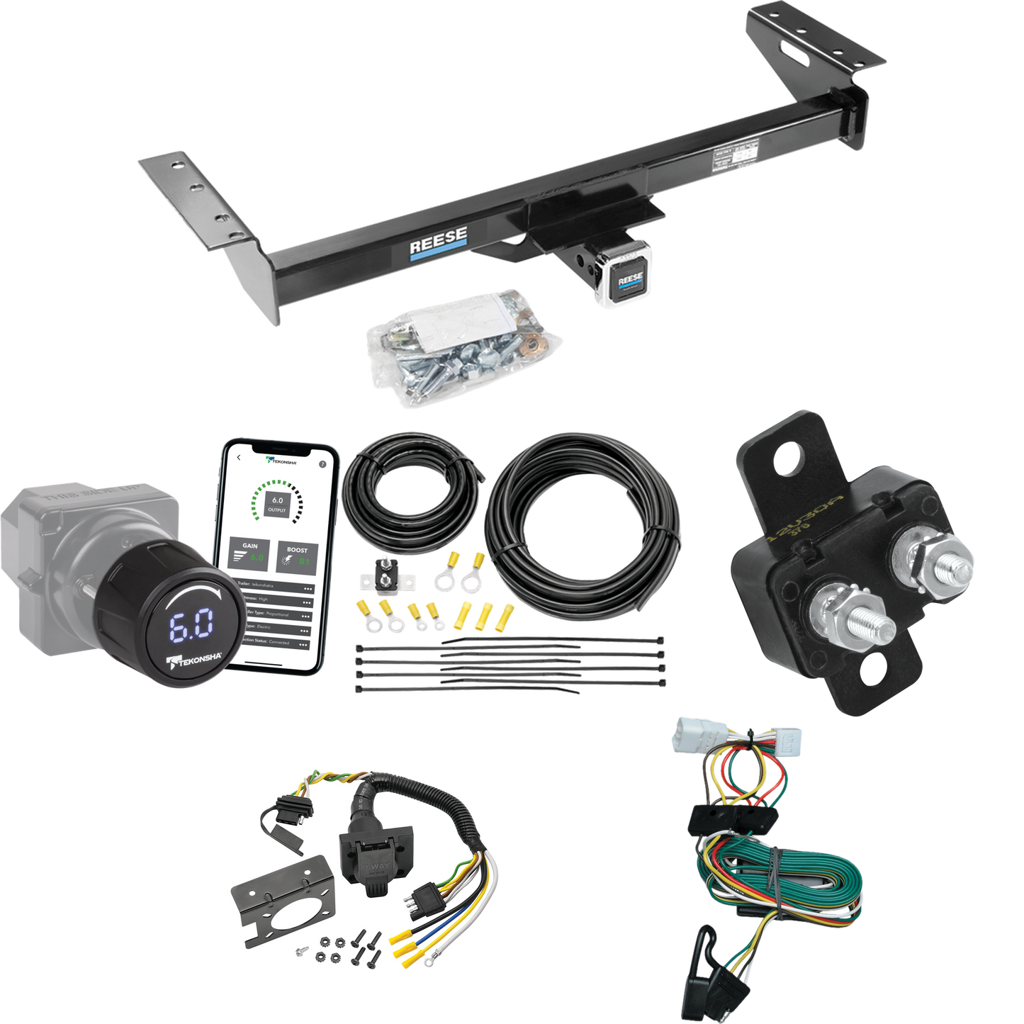 Fits 1997-2001 Jeep Cherokee Trailer Hitch Tow PKG w/ Tekonsha Prodigy iD Bluetooth Wireless Brake Control + 7-Way RV Wiring By Reese Towpower