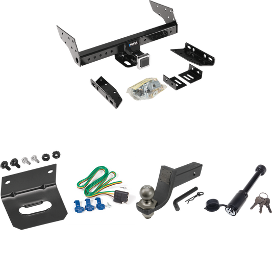 Fits 1996-1999 GMC Savana 1500 Trailer Hitch Tow PKG w/ 4-Flat Wiring + Interlock Tactical Starter Kit w/ 3-1/4" Drop & 2" Ball + Tactical Dogbone Lock + Wiring Bracket By Reese Towpower