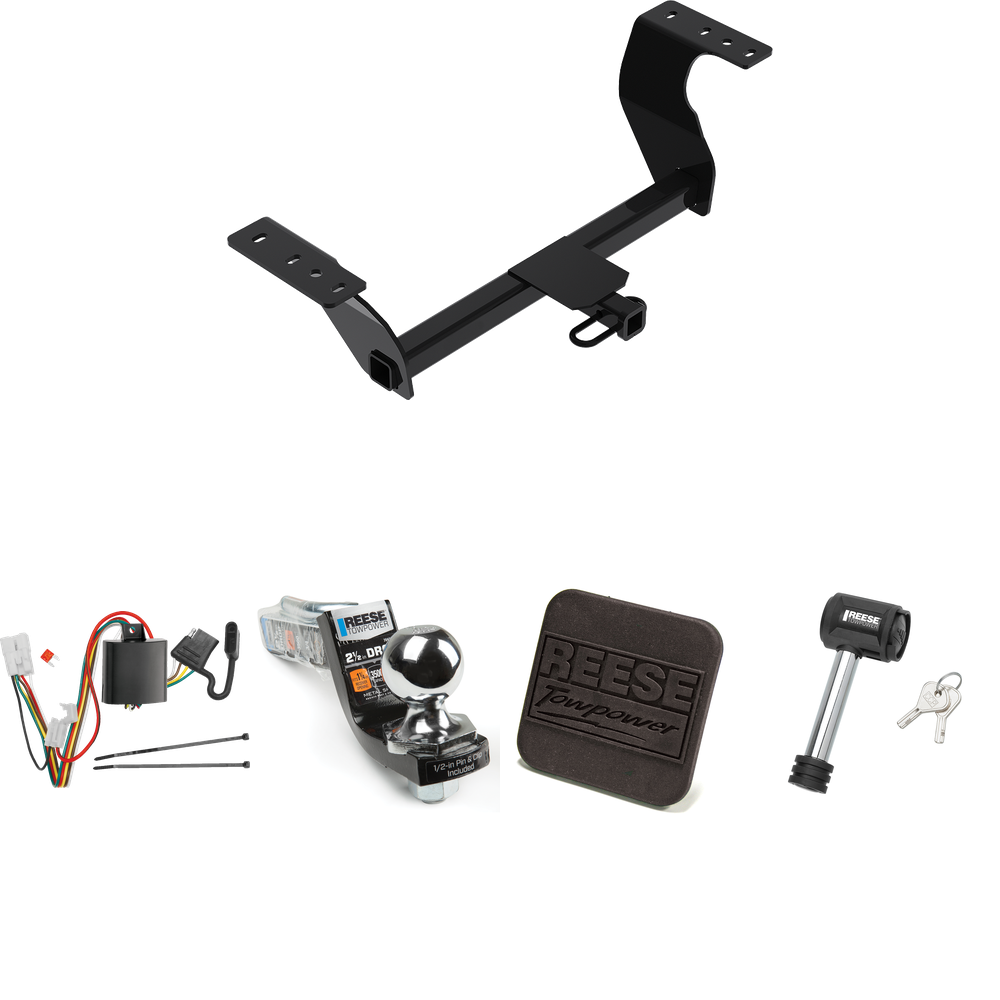 Fits 2019-2022 Subaru Forester Trailer Hitch Tow PKG w/ 4-Flat Wiring Harness + Interlock Starter Kit w/ 2" Ball 2-1/2" Drop 2" Rise + Hitch Cover + Hitch Lock By Reese Towpower