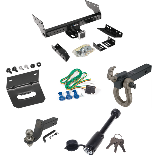 Fits 1983-1997 Chevrolet S10 Trailer Hitch Tow PKG w/ 4-Flat Wiring + Interlock Tactical Starter Kit w/ 3-1/4" Drop & 2" Ball + Tactical Hook & Shackle Mount + Tactical Dogbone Lock + Wiring Bracket (For w/Standard Bed & Step Bumper Models) By Reese