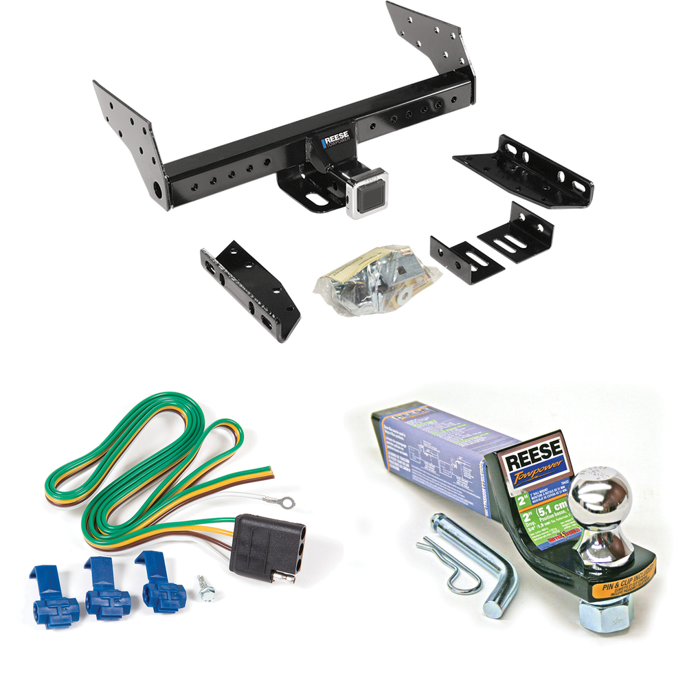 Fits 1992-1999 GMC Suburban K2500 Trailer Hitch Tow PKG w/ 4-Flat Wiring + Starter Kit Ball Mount w/ 2" Drop & 1-7/8" Ball By Reese Towpower