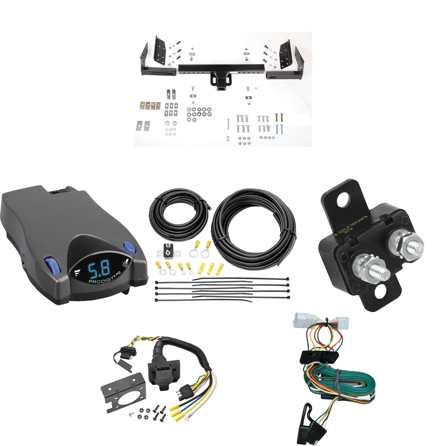 Se adapta al paquete de enganche de remolque Jeep Cherokee 1997-2001 con control de freno Tekonsha Prodigy P2 + cableado RV de 7 vías de Reese Towpower