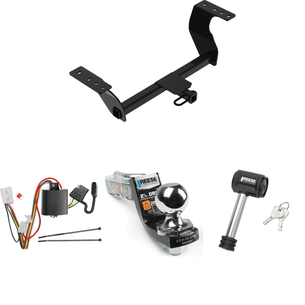 Fits 2019-2022 Subaru Forester Trailer Hitch Tow PKG w/ 4-Flat Wiring Harness + Interlock Starter Kit w/ 2" Ball 2-1/2" Drop 2" Rise + Hitch Lock By Reese Towpower